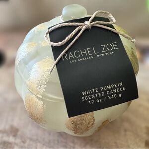 NEW Rachel Zoe White Pumpkin Scent Green Gold Pumpkin Jar 2 Wick 12 OZ Candle